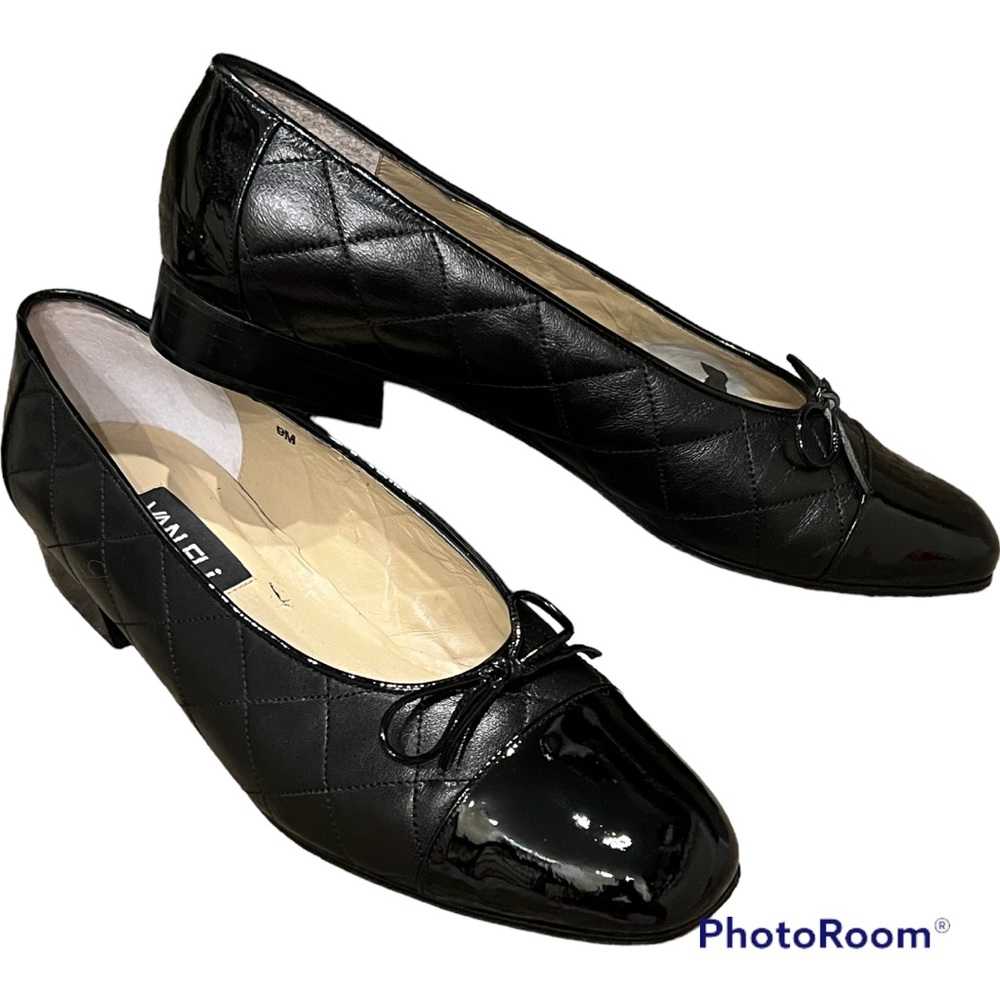 Vaneli ballet flats shoes quilted nappa leather patent toe cap bow detail 9